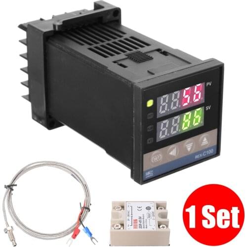 AC 100-240V 50/60 Hz REX-C100 LCD PID Temperature Controller kits with Solid State Relay + K Thermocouple