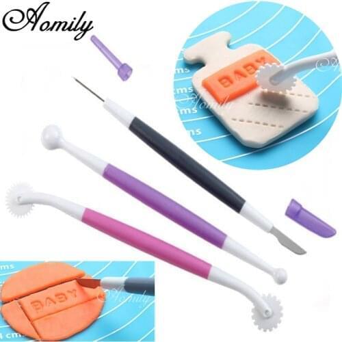 Aomily 3pcs/Set Plastic Cake Decorating Pens Flower Clay Modelling Tools Kitchen Cake Pastry DIY Carving Tools Kit Bakeware Set