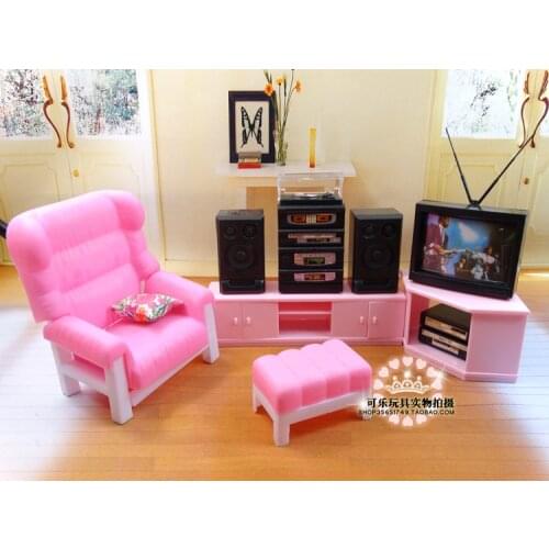 Free Shipping Furniture set living room TV sound sofa Girl birthday gift Play Set toys doll Furniture for barbie doll
