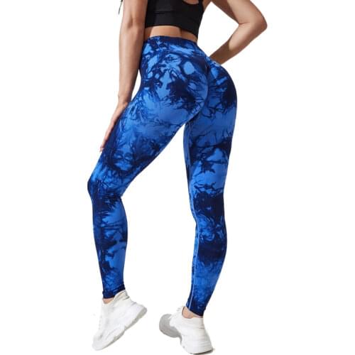 Seamless Women Yoga Pants Push UP Tie Dye Fitness Leggings High Waist Elasticity Gym Workout Tights