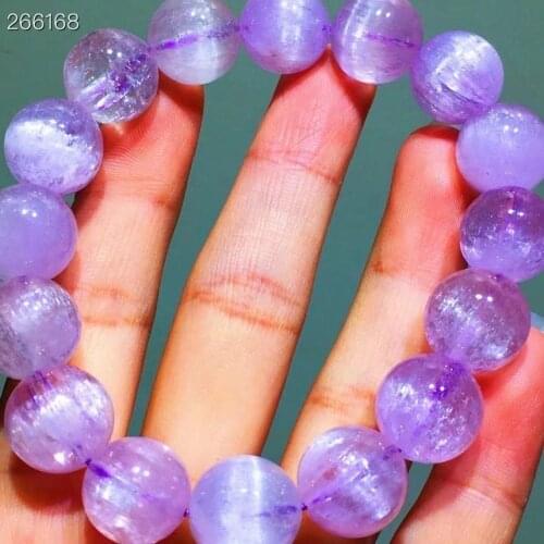 Genuine Natural Purple Kunzite Quartz Clear Round Beads Bracelet 13.2mm Cat Eye Women Men Rare Kunzite Powerful Energy AAAAAA