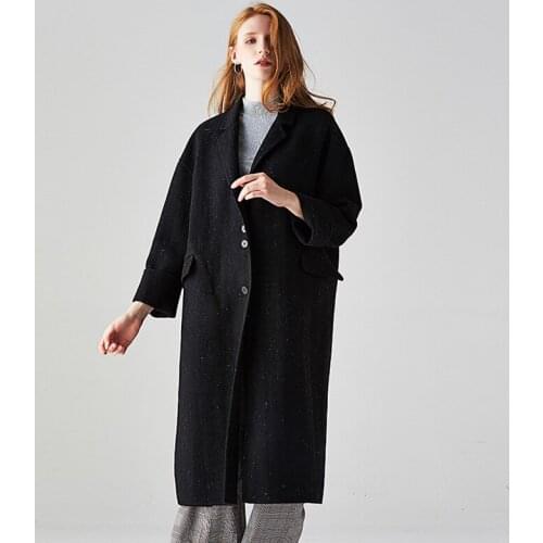 Long woolen blends cashmere coats for women 2019 autumn winter casual ladies jackets plus size high quality black double sided