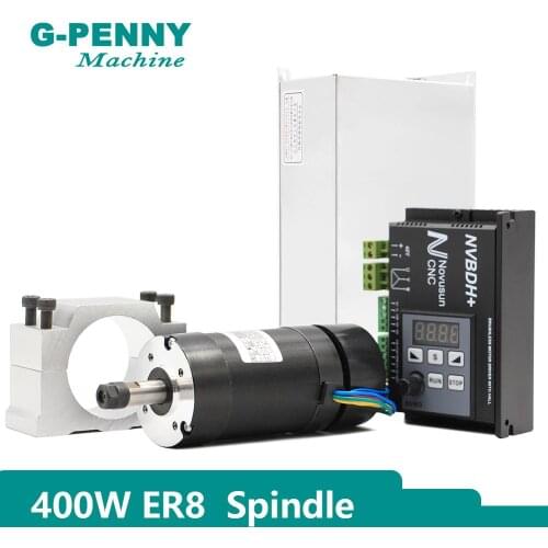 CNC Air Cooled Spindle motor no brush 400w ER8 55mm DC brushless Motor Driver NVBDH with hall NVBDL 500W DC48V Power supply