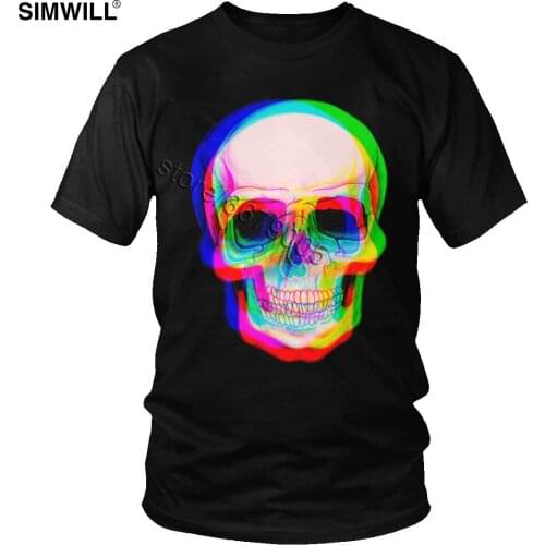 Urban 3D Skull T-Shirt for Men Leisure 100% Cotton Tees Top Crew Neck Short Sleeved Glitch Art T Shirts Streetwear Summer Tshirt