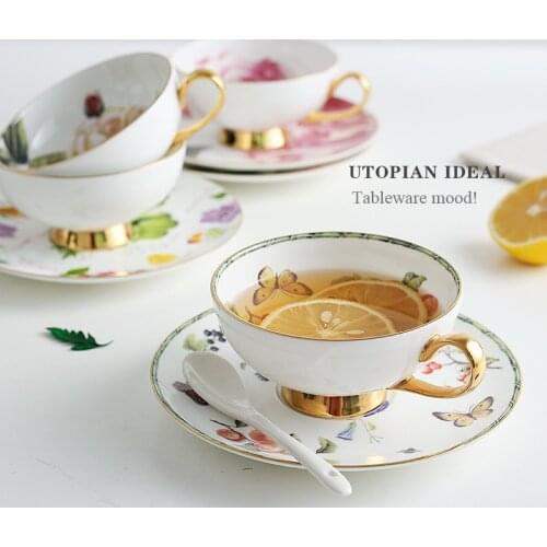 Ceramic cup bone china coffee cup and saucer small fresh European style tea cup afternoon tea black tea cup custom Logo