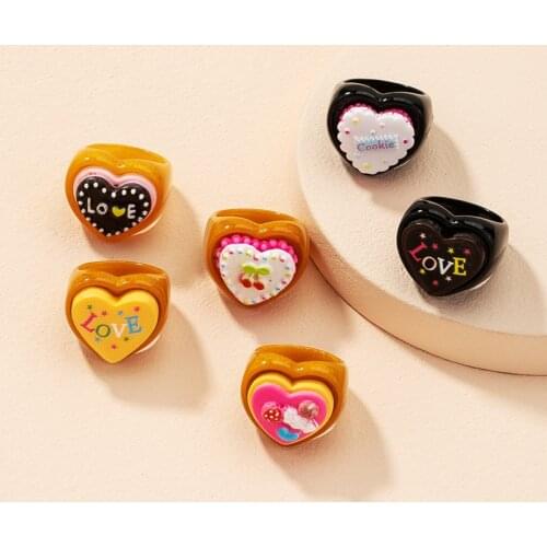 Korean Charms DIY Hear Love Letter Rings for Women Lovely Vintage Harajuku Cartoon Cloud Resin Rings Y2K Jewelry Gifts 2021