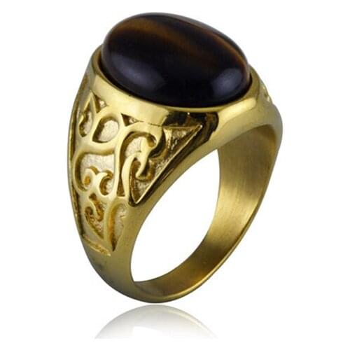 Hip Hop Jewelry Party Ring Stone Stainless Steel Simple Vintage Fashion Gold Silver Men Cocktail Round Metal Trendy 18mm