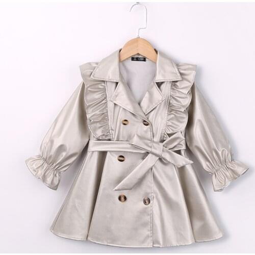 Girls' Jackets Outwear 2021 Spring New Childrens Clothing Double-breasted Detachable Belt Long-sleeved Windbreaker Coat Clothes