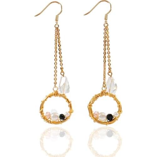 LANFLORA new White Crystal women handmade tassel long earrings for girlfriend birthday gift Classic bulk wholesale earrings