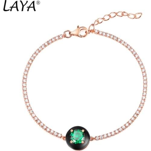 Laya Silver Brecelet For Women Pure 925 Sterling Silver Retro Style Created Crystal Green Glass Enamel Fine Jewelry 2021 Trend
