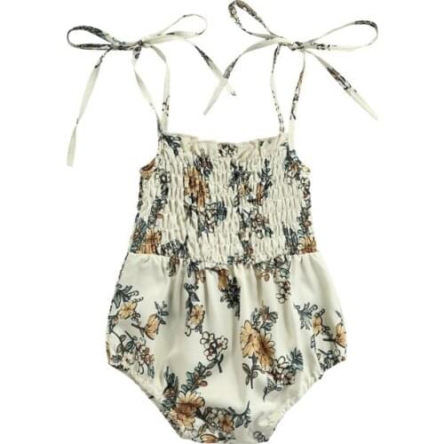Baby Summer Clothing Newborn Baby Girls Floral Sleeveless Bandage Rompers Cotton Elastic Waist Jumpsuits Soft Beach Outfits