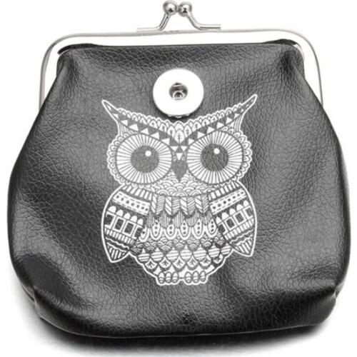 New 9 Colors 18MM Snap Buttons Jewelry Elephant Owl Coin Purses Anime Wallets Pouch Kids Girl Womens Money Bags For Gift