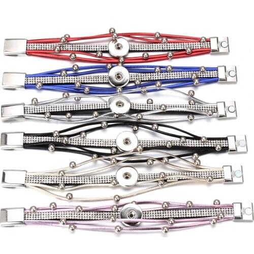 New Snap Button Jewelry Leather 18mm Snap Button Bracelet Punk Multilayer Leather Bracelet Lederen Armband Snaps Jewelry