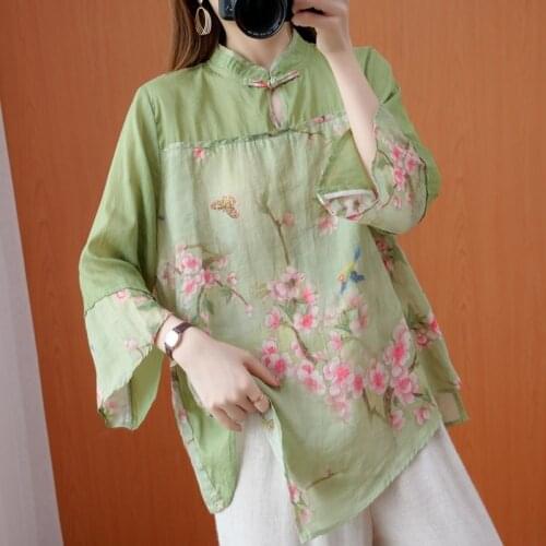 Chinese Style Clothing Women Clothes 2021 Cheongsam Top Chinese Traditional Shirt Blouse Cotton Hanfu Ladies Chinese Tops TA2354