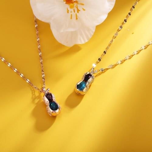 Gourd peanut micro-inlaid zircon titanium steel necklace rose gold non-fading clavicle chain necklace womens factory wholesale