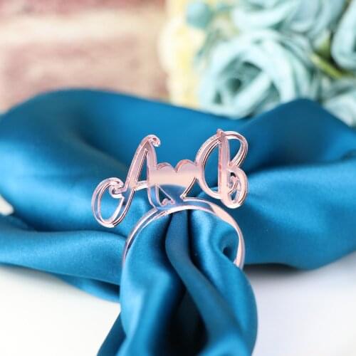 Personalized table heart with color Rosegold Napkin Ring,Custom Wedding napkin rings Acrylic Cut Napkin Ring with Heart Initials