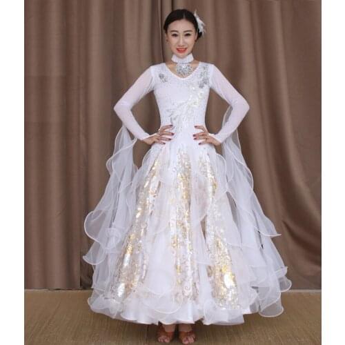 White standard dance dresses viennese waltz dress standard ballroom dress women swing dancing dresses modern dance clothes