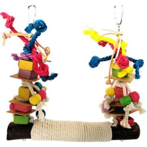Parrot Swing Chew Toy Bird Perch Biting Toy Leather Colorful Building Block Cotton Rope Big Swing For Pet Bird Cage Accessories