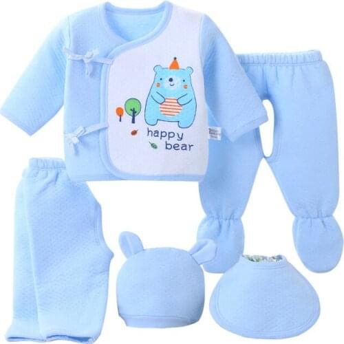 Hot Boy Set 0-3M 5Pcs Newborn Baby Boys Cotton Top Romper Pants Leggings Bib Hat Outfits Clothes