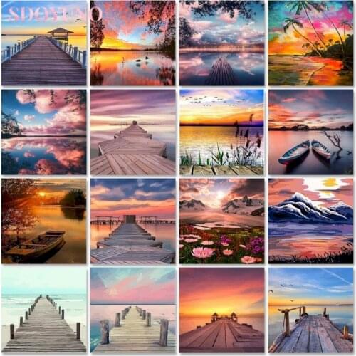 SDOYUNO Frame DIY Painting By Numbers Landscape Painting Calligraphy Acrylic Paint By Numbers For Home Decor Wall Art