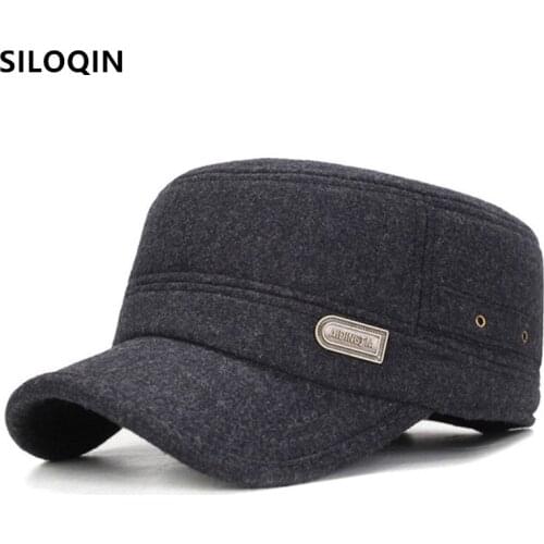 SILOQIN Winter Thick Warm Army Military Hats Cold Proof Earmuffs Caps Mens Flat Cap Snapback Cap Dads Hat Simple Sports Caps