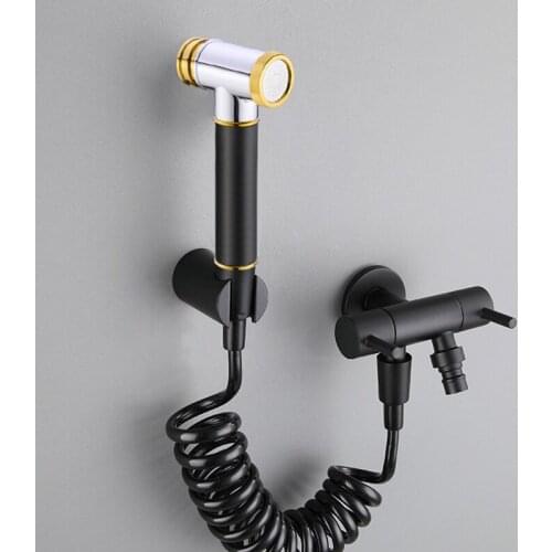 Toilet Bidet Faucet Black & Gold Brass Single Cold Bathroom Shower Blow-fed Spray Gun Nozzle Bidet Faucets Bathroom Hardware Tap