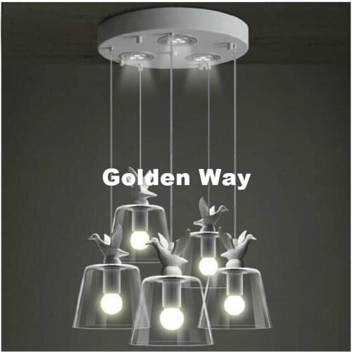 Modern Nordic Bird Light Pendant Lamp Decor Dining Room Living Room Suspension Fixtures Glass Lampshade Resin Bird Lamp Fixture