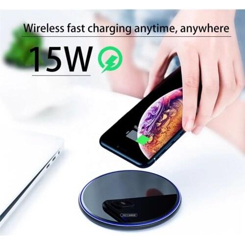 Stylish and compact round wireless charger 10W 15W fast wireless charger for iPhone 11 Pro XS Max XR 8 USB Qi charging pad