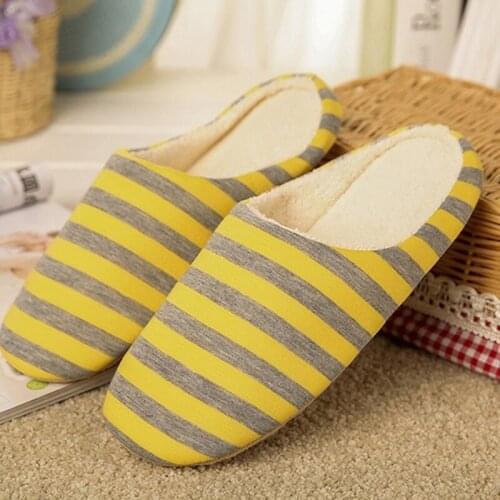 Women Striped Indoor Slippers Non-Slip Warm Autumn Winter Cotton Floor Slippers Unisex Home Chaussures Shoes