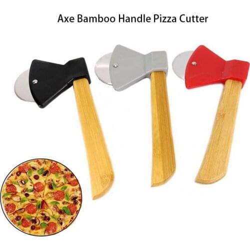 Axe Bamboo Handle Pizza Cutter Household Kitchen Portable Rotary Blade Cutting Pizza Noodle Gadget Kitchen Supplies