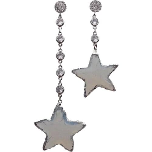 Y·YING White Crystal Rough Star Shape With With Electroplated Edge Cz Pave Earrings