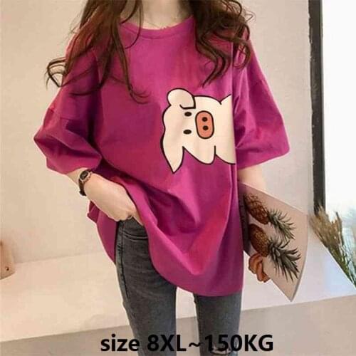 Size 8XL 150KG Summer T shirt for Women Short Sleeve O Neck "piggy" Printed Femme tee Big Tops For Women Loose Large t shirt