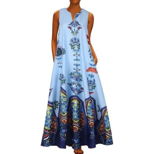 2021 Summer Women Vest Dress V Neck Sleeveless Vintage Print Elegant Maxi Long Dress Oversized Casual Street Dresses Vestidos