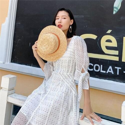 Beach Vintage Lace White Women Dress Elegant Solid Square Collar Long Dresses Korean Robe Fashion Vestidos High Waist Dresses