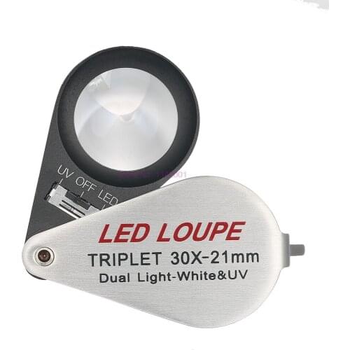 10set 30X Mini Multi-functional Handheld LED Jeweler Loupe Portable 21mm 6 Jeweler Loupe Magnifier Triplet Magnifying Glass