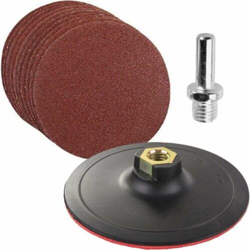 10pcs Mixed Grit ＋125mm Sanding Discs With 1x10mm Backing Pad & Drill Adapter