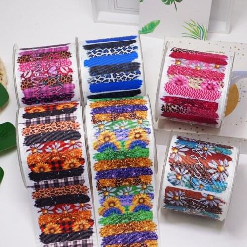 DIY Cartoon Flower Printed Grosgrain Ribbon For Craft Supplies Sewing Accessories 5 Yards, Planar Resins 10 Pieces. 57994