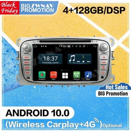 128 Carplay Android10 screen Car DVD Player for Ford silver Mondeo 2008 2009 2010 2011 WIFI GPS Navi Auto Radio Stereo Head unit