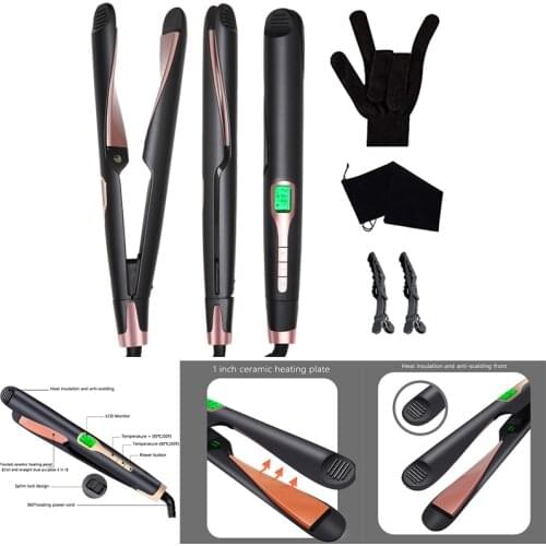 2 in 1 Professional Twist Hair Straightener LED Display Plate Ceramic Curling Dual Purpose Straight Haircurler