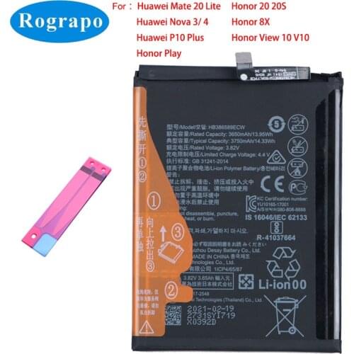 New 2021 Original 3750mAh HB386589ECW Battery For Huawei Nova 3 4 Mate 20 Lite P10 Plus/ Honor 8X 20 20S View 10 V10/ Honor Play
