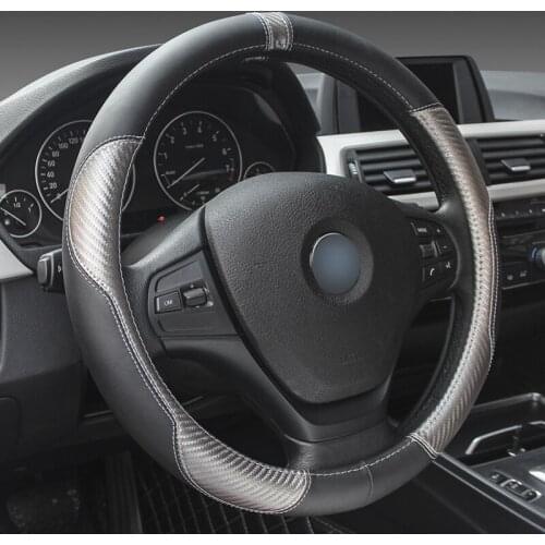 Car Steering Wheel Cover Carbon Fiber 38 Cm Cowhide Grip Cover Genuine Leather Cute Interior Accessories for Bmw Audi A3 vw