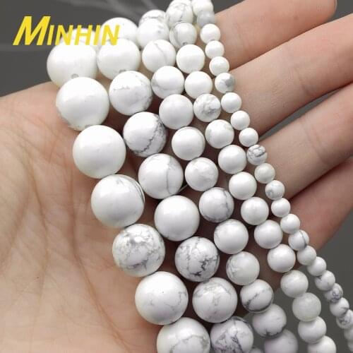 MINHIN Natural White Howlite Turquoises Stone Beads For Jewelry Making 4/6/8/10/12MM Fit Diy Charms Beads For Bracelet