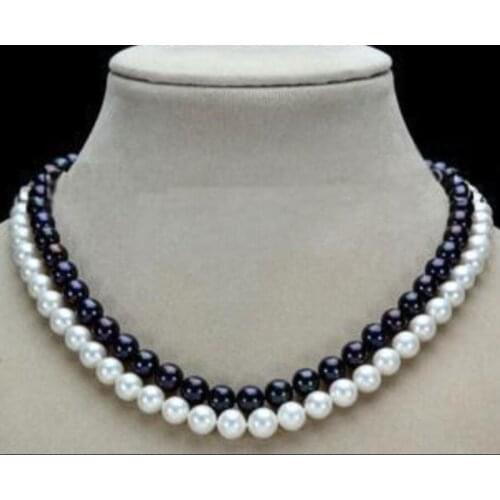 Charming 2 Row 7-8mm Black & White new free shipping to Freshwater Pearl Necklace 17-18"BV347