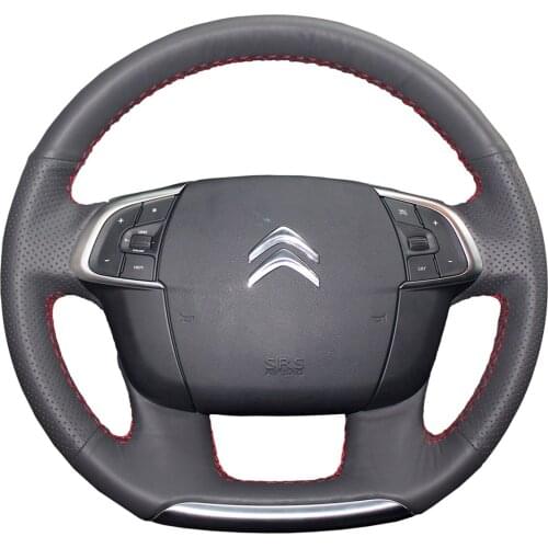 PONSNY Artificial Leather Car Steering Wheel Covers Case for Citroen C4 C4L 2011-2015 DS4 Hand-stitched Cover Black
