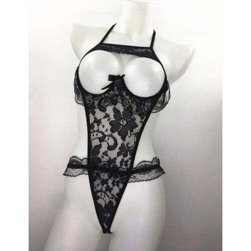 Black Women Sexy Lingerie Lace Underwear Sleepwear Bodysuit Bodydoll One-piece Hollow Bra Uniform Costumes Bodysuit Costume