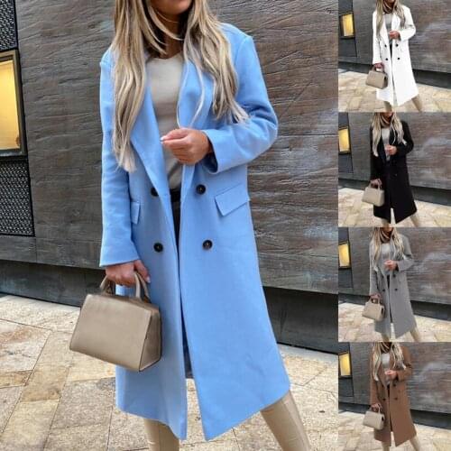 Double Breasted Winter Overcoat Women Autumn Winter Oversize Coat Warm Buttons Suit Collar Office Lady Overcoat Lady Long Coat