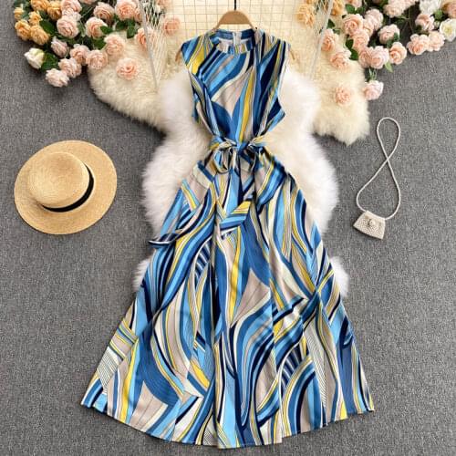 Elegant Women Summer Long Dress Female Temperament Vintage Blue Party Robe Femme Tank Designer Bohemia A-Line Vestidos