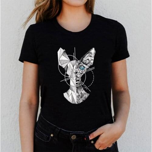 Women Death Metal Sphynx Cat T-Shirt Print Aesthetic T Shirt Summer Tops Fashion Vintage Female T-shirt Camisetas Mujer Shirt