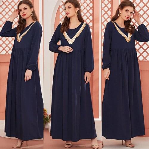 Eid Ramadan Muslim Women Long Dress Arabic Abaya Islamic Clothing Ramadan Dubai Kaftan Middle East O-neck Sequins Tassel Robe