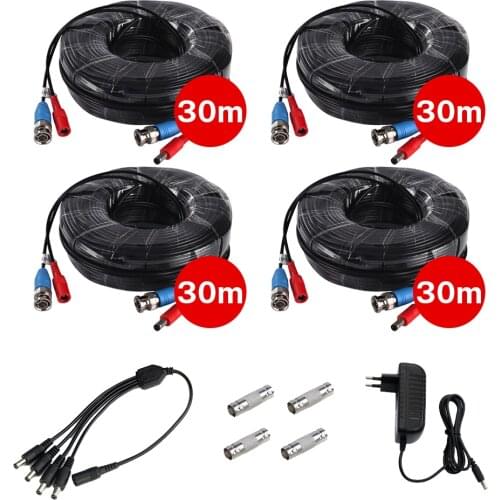 Irisolink 4pcs a lot 30M/100FT CCTV Camera Cables Recorder Video Cable DC Power plug for Surveillance System Accessories